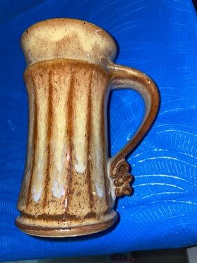 Signed brown studio pottery mug - tall, thin style